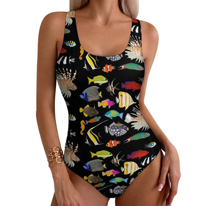 Rainbow Sea Fish Swimsuit Cute Animal Print One-Piece Swimwear Push Up Bodysuit Kawaii Holiday Rave Bathing Suit