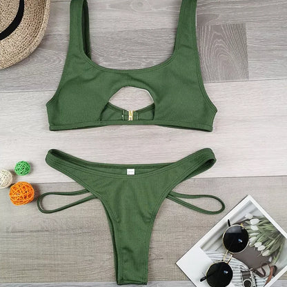 High Cut Push Up Bikini Set Swimsuit Summer Beachwear Brazilian Bathing Suit Solid Swimwear White