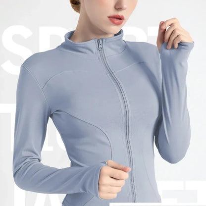 Slim Fit Lightweight Jackets With Thumb Holes Women's Full Zip-up Yoga Sports Running Jacket  For Workout