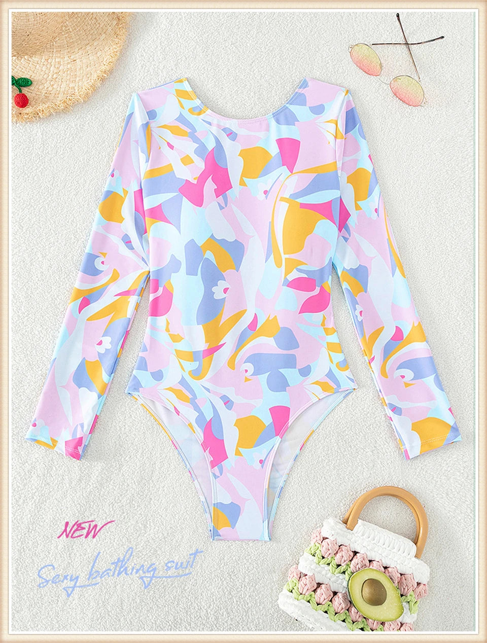 Surf Long Sleeve Swimsuit Women Back Cut Out One Piece Diving Clothes Swimwear Female Printed Bathing Swimming Bodysuit