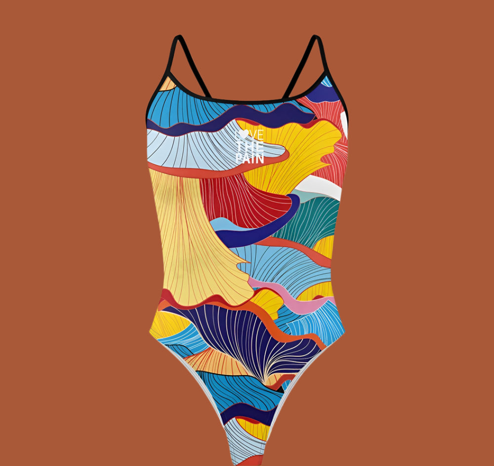 Love The Pain Spaghetti Straps Women Swimwear Bikini Racer Back Swimsuit One Piece Comfortable Suit Printing Functional Swimwear