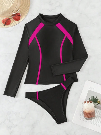 Long Sleeve Surfing Swimsuit Women Two Pieces Slim Rush guard Swimwear Female Patchwork Bathing Swimming Suit Beachwear