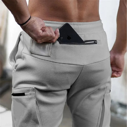Sweatpants Men's Gym Fitness Pants Men's Running Jogging Training Tight Sports Cargo Pants Pocket Decoration
