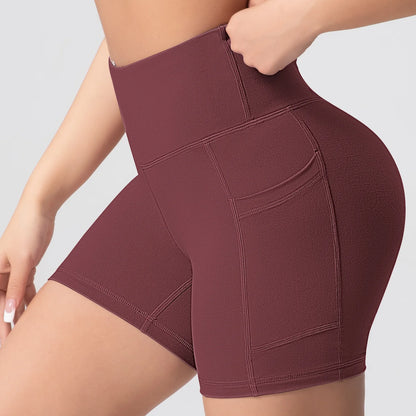 1/4PCS Women Side Pocket Yoga Short Leggings High Waist Squat Proof Fitness Pants Quick Drying Cycling Gym Leisure Sports Shorts