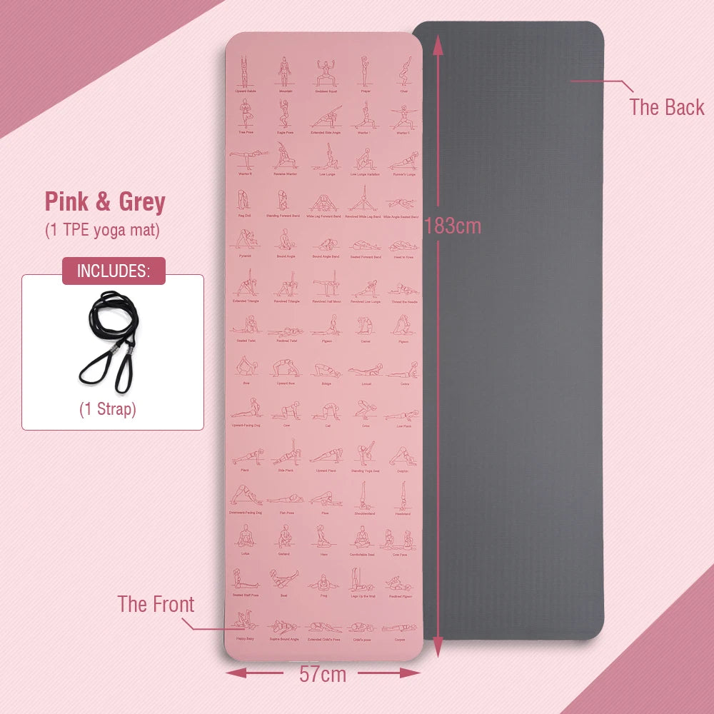 Yoga Mat Exercise Mats 6mm TPE Non-Slip Extra Thick High-Density Eco Friendly for Yoga Workout Pilates Yoga Mats for Women Men