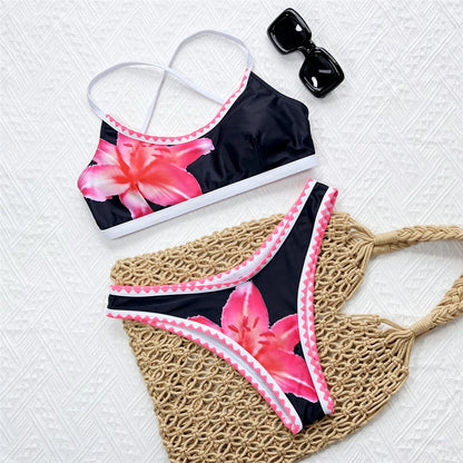 Floral Printed Cross Back Bikini Women Swimwear Female Swimsuit Two-pieces Bikini set Brazilian Bather Bathing Suit Swim