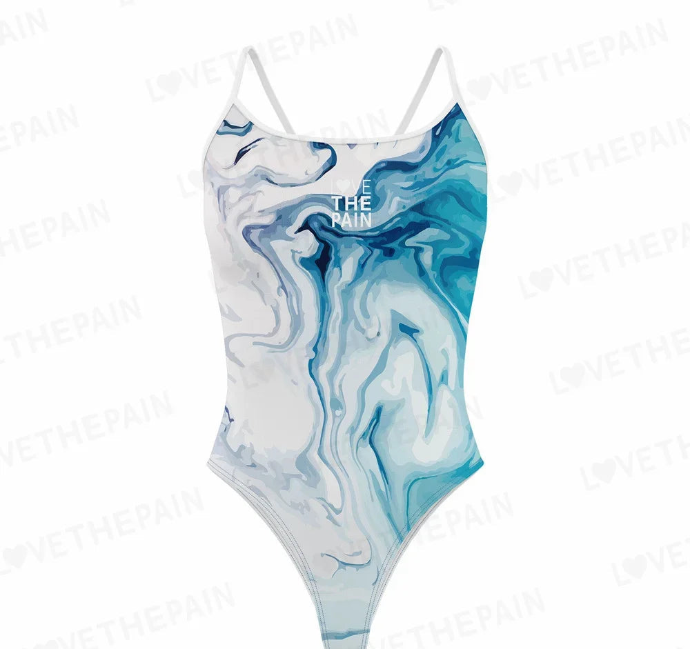 Blue Pink & Red Swirls Love The Pain Female One-piece Swimsuit  Swimwear Functional Training