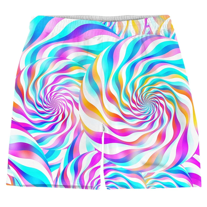 Colorful Psychedelic Pattern Men Short Pants 3D Printed Summer Hawaii Holiday Beach Shorts Male Fashion Hip Pop Sport Gym Trunks