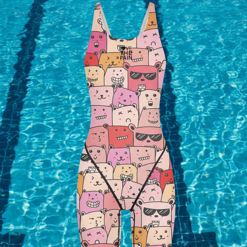 Female Printing Swimsuit Sport Competition Professional Multifunctional Training Bathing Suit Knee Length Swimwear Beach Wear