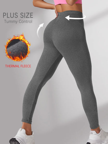 Plus Size Super Soft Fleece Lined Leggings Women, Workout Yoga Running Thermal Warm Pants For cold winter Running