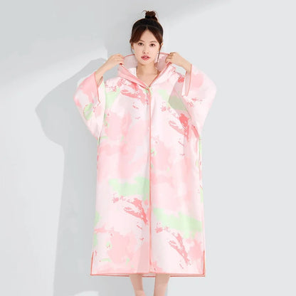 Quick-drying Windproof Hooded Bathrobe Swimming Sports Diving Beach Bath Towel Wearable Cape Bathrobe For Women