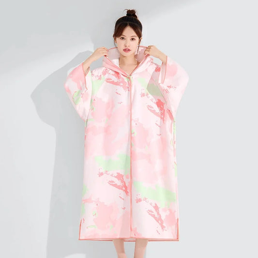 Quick-drying Windproof Hooded Bathrobe Swimming Sports Diving Beach Bath Towel Wearable Cape Bathrobe For Women