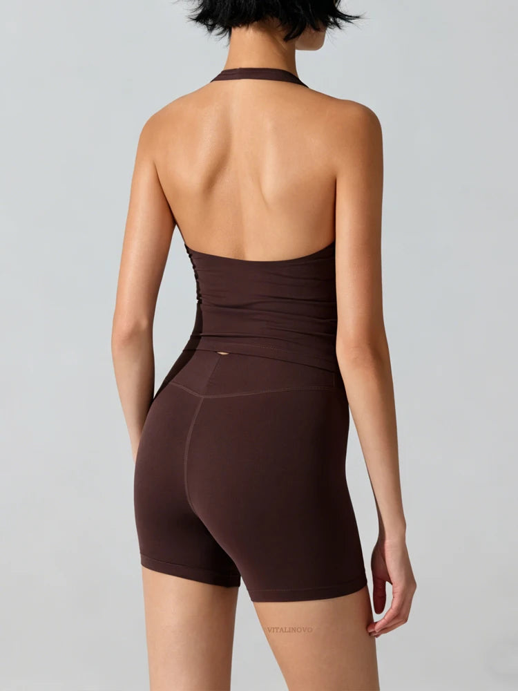 Women's V-Neck Halter Workout Playsuit