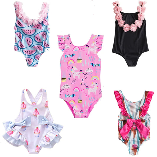 Girls' Swimsuit Swimwear Summer Swim Bikini Set Kids Floral Toddler Learn Swimming Suits One-Piece Sunbeach Infant Swimwear