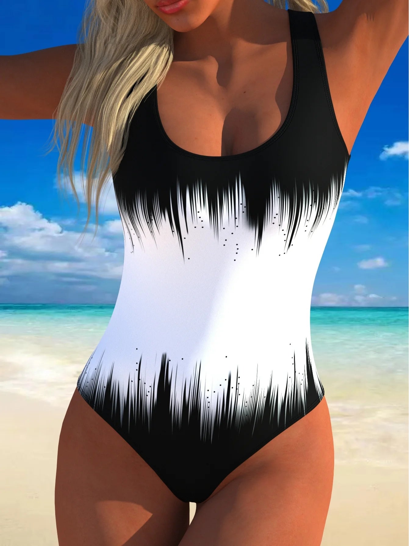 Women's Art Abstract Print Beach Vacation Style One-Piece Swimsuit Sporty European and American Style Regular Size