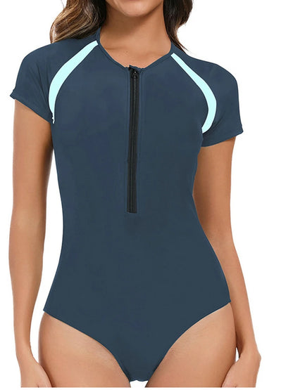 Short Sleeve Rash Guard Women's One Piece Swimsuit Athletic Bathing Suits Training Sport Swimwear for Teen Adult
