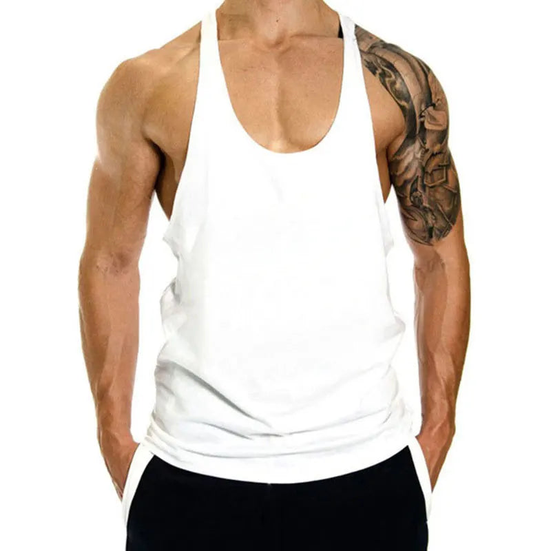 Summer 100% Cotton Bodybuilding Muscle Stringer Tank Top Men Fitness Workout Y BACK Vest