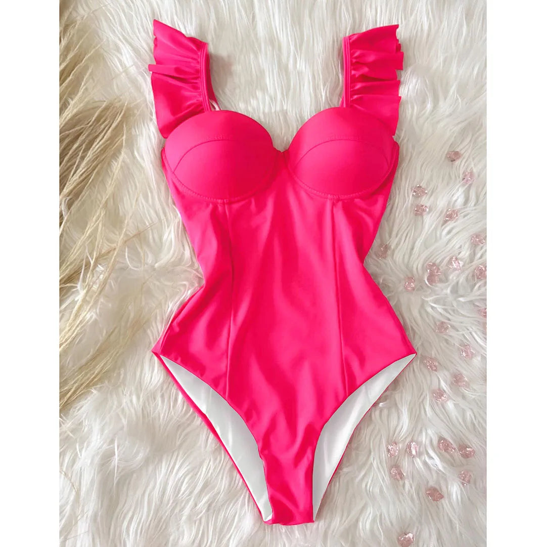 One Piece Swimsuit Female Push Up Swimwear Print Bathing Suit Summer Beachwear Hanging Neck Swimming Suit