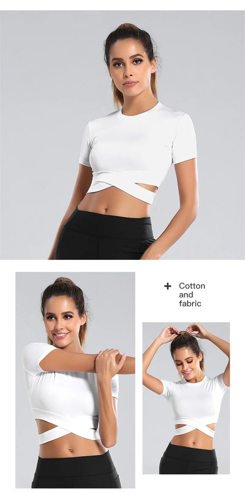 Aiithuug Waist Yoga Short Sleeve Crisscross Waist Breathable Gym Shirts Sports Tops Workout Fitness Crop Top Yoga Top