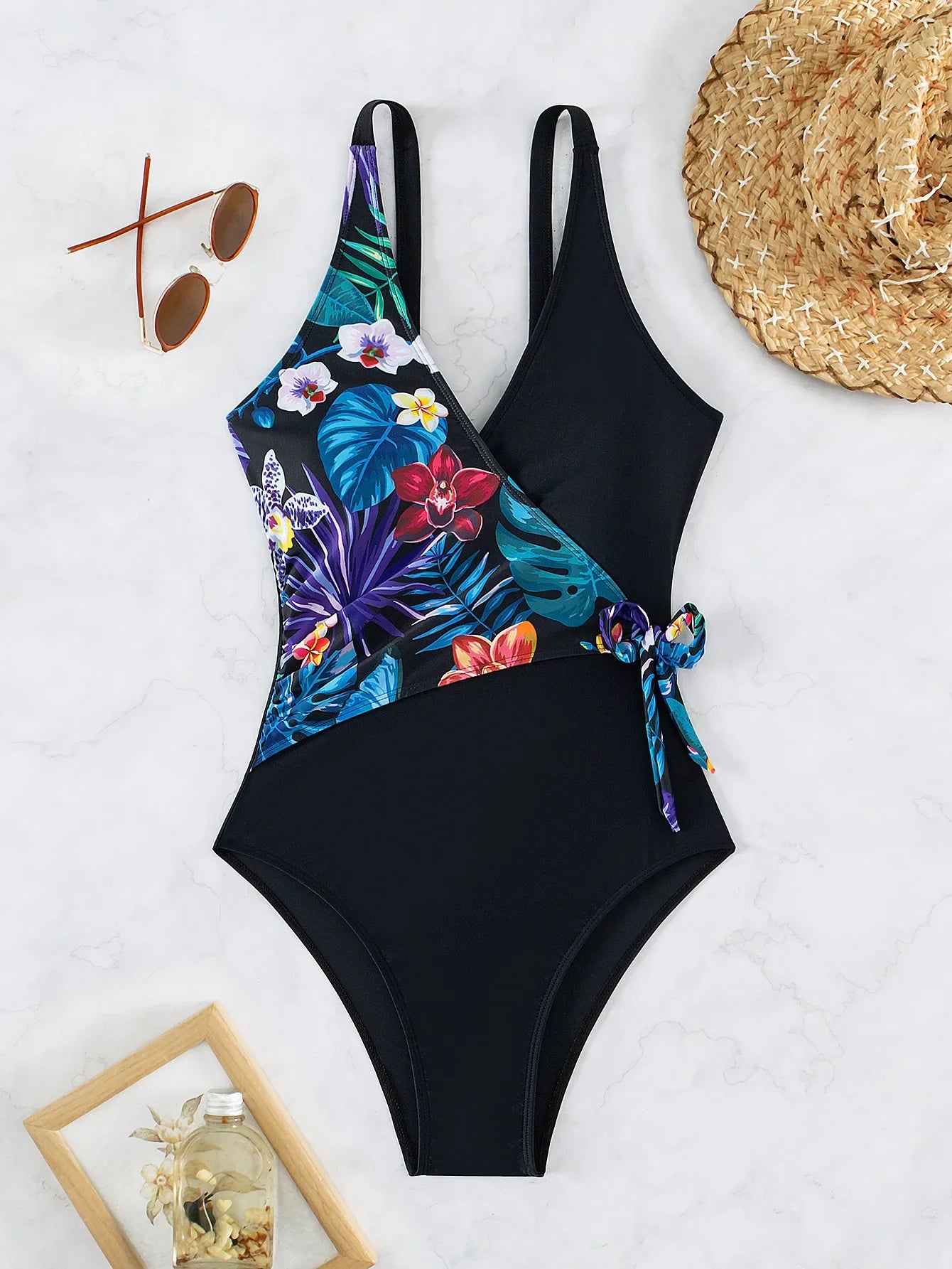 Push Up Floral Print Swimwear Women Lace Up One Piece Swimsuit Beach Wear Tummy Control Bathing Suit Bodysuit Monokini Pool