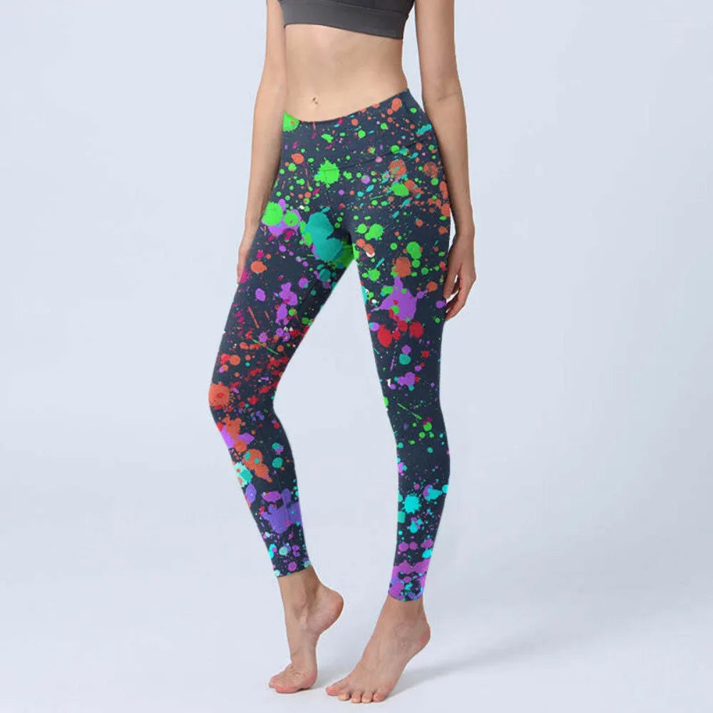 High Waisted Yoga Pants Leggings for Women Bamboo Print Workout Tights Non-See Through Gym Fitness Running Athletic Wear
