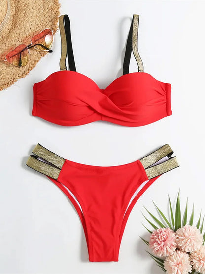 Underwired Push Up Bikini Women Swimsuit Female Swimwear Two-pieces Bikini set With Bra Cup Bather Bathing Suit Swim Beachwear