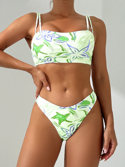 Strappy Padded Bikinis & Trousers Swimsuit Women Printed 3 Pieces Swimwear Female Bathers Bathing Swimming Swim Suit