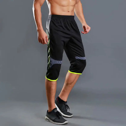 Summer Men Sports Striped Cropped Pants Fitness Running Riding Train Quick Drying Breathable Loose Thin Large Size Shorts