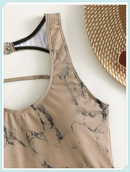 Lace Up Back Swimsuit One Piece Printed Swimwear Women Backless Bathing Swimming Suit Female Padded Beachwear Bodysuit