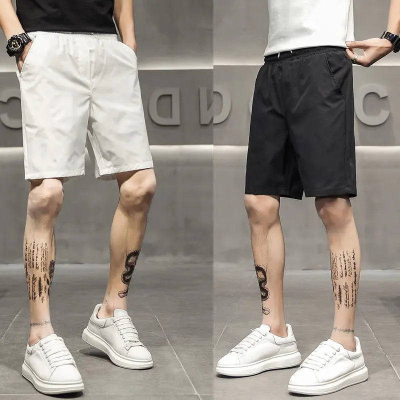 Quick-drying Shorts Men Summer Casual Five-quarter Slim Versatile Trendy Brand Beach Pants Half-piece Pants Wearing Outside