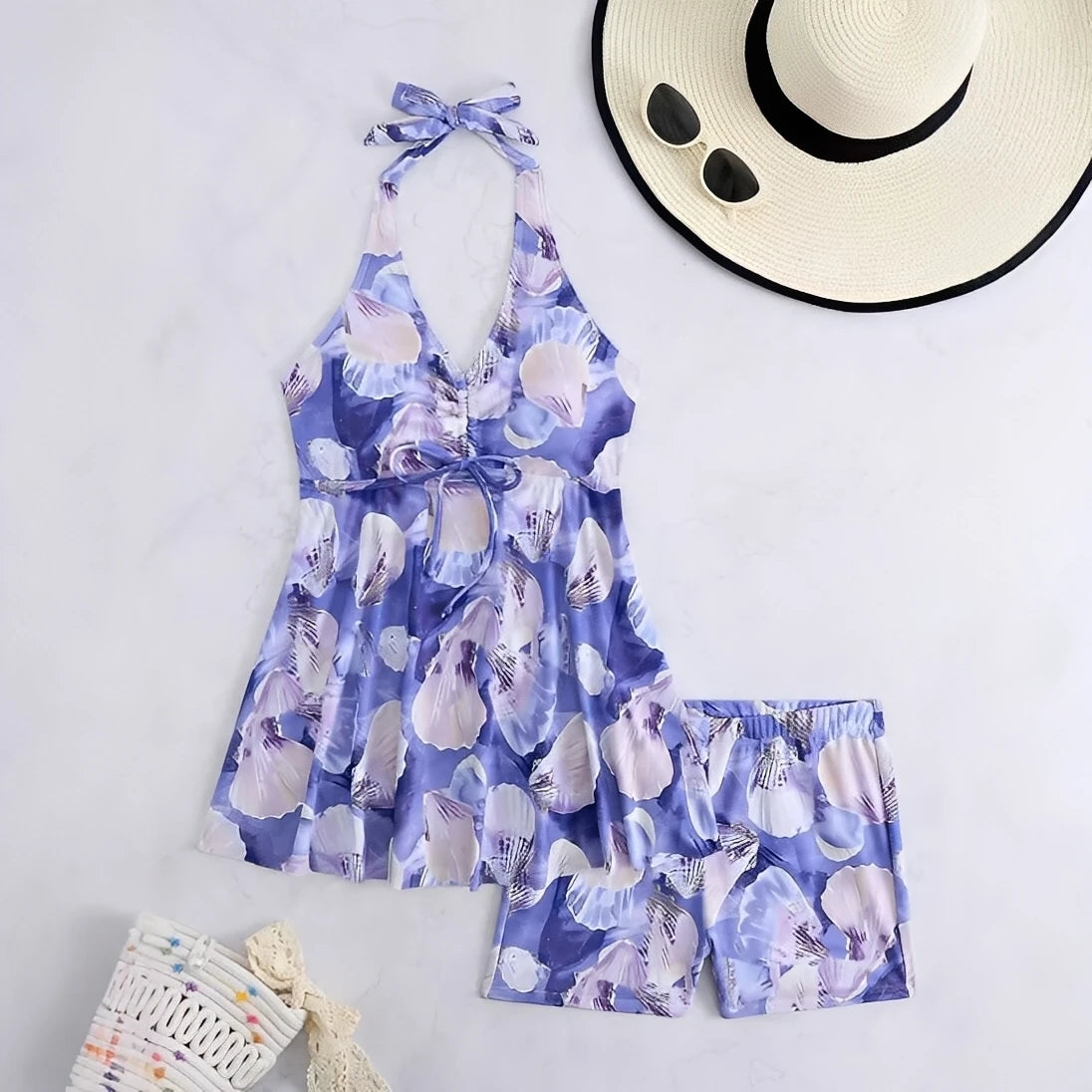Printed Floral Two Pieces Swimwear Female High Waist Halter Swimsuit Women Bathers Bathing Swimming Swim Suit Beachwear