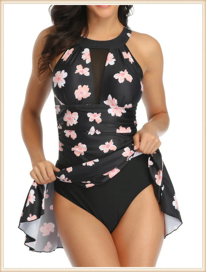 Backless Print Swimsuit Dress Women High Waist Bikini Swimwear Female Padded Bathing Suit Swimming Beachwear Summer Tankini