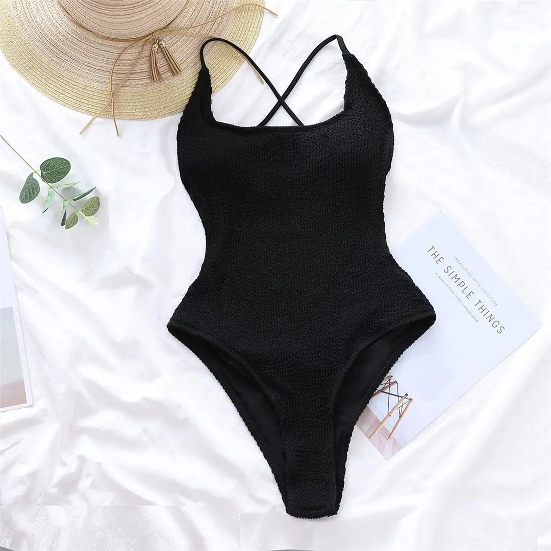 3 Colors Backless High Leg Cut Women Swimwear One Piece Swimsuit Female Ribbed Padded Bather Bathing Suit Swim Lady