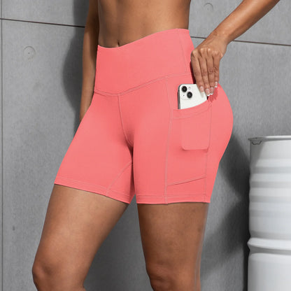 1/4PCS Women Side Pocket Yoga Short Leggings High Waist Squat Proof Fitness Pants Quick Drying Cycling Gym Leisure Sports Shorts