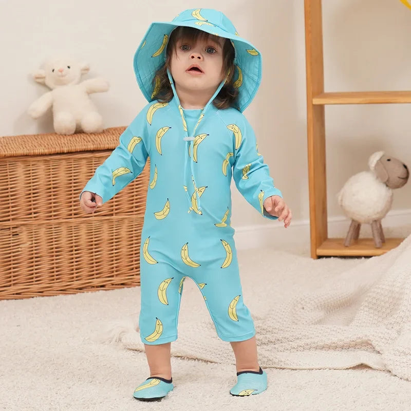 UV Baby Boy Swimsuit One Piece Swimming Jumpsuit Ruffles Bathing Suit SPF 50 Long Sleeve Kids Swimwear for Girls 1 2 3 4 5 6 Yrs
