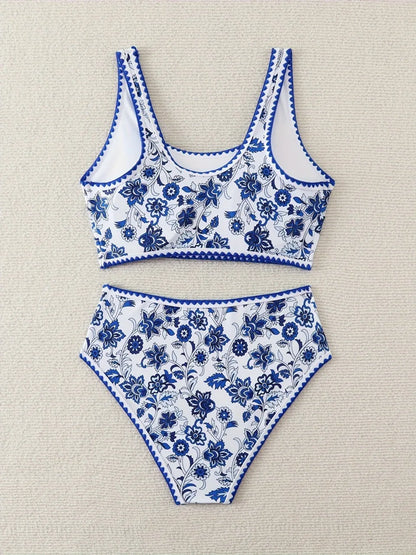 Strappy Stitch Detail Bikinis Triangle Swimwear Female Printed Swimsuit Women Bathers Bathing Swimming Suit Beachwear