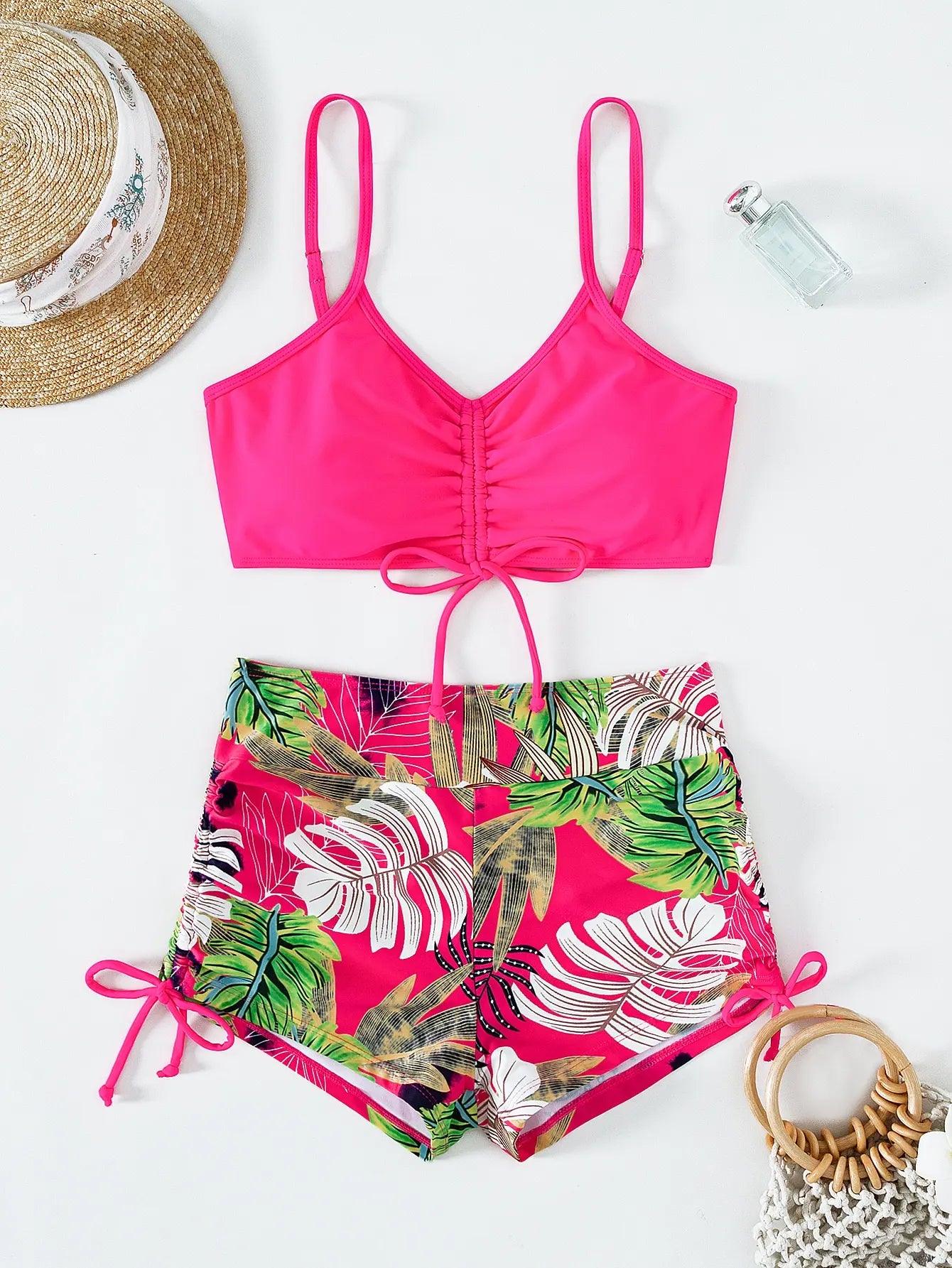 Drawstring Front Shorts Bikinis High Waist Swimsuit Women Swimwear Female Bathers Bathing Swimming Swim Suit Beachwear