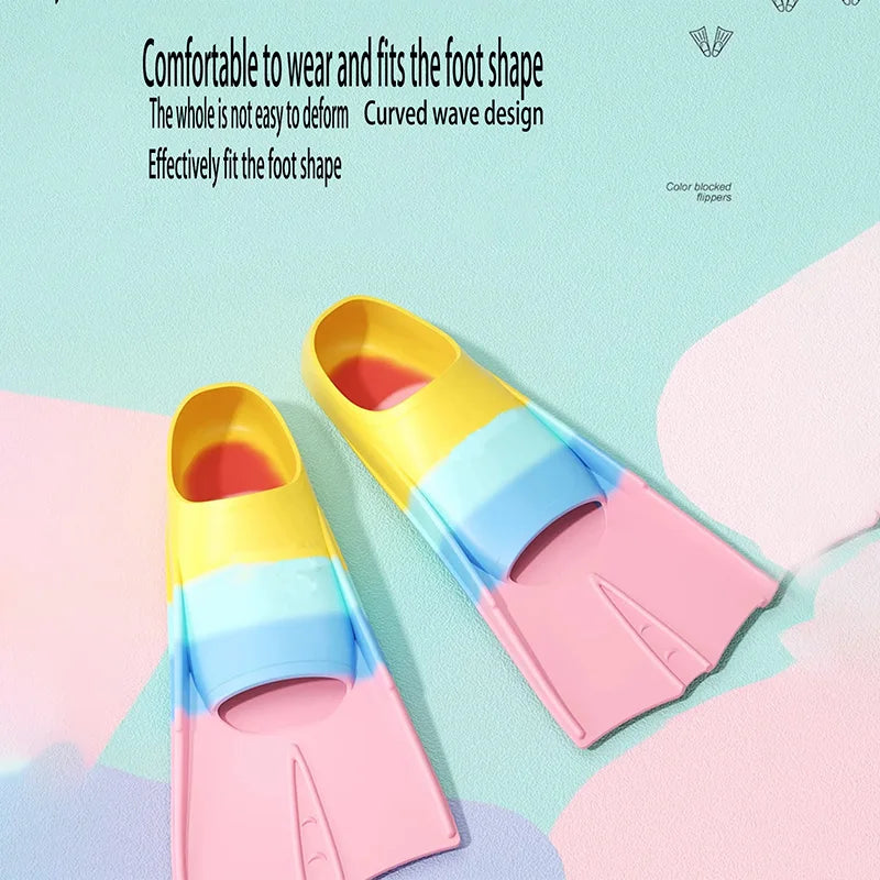 Swim Training Fins Silicone Professional Scuba Diving Fins Short Men Women Snorkel Swimming Fins Kids Flippers Equipment Set