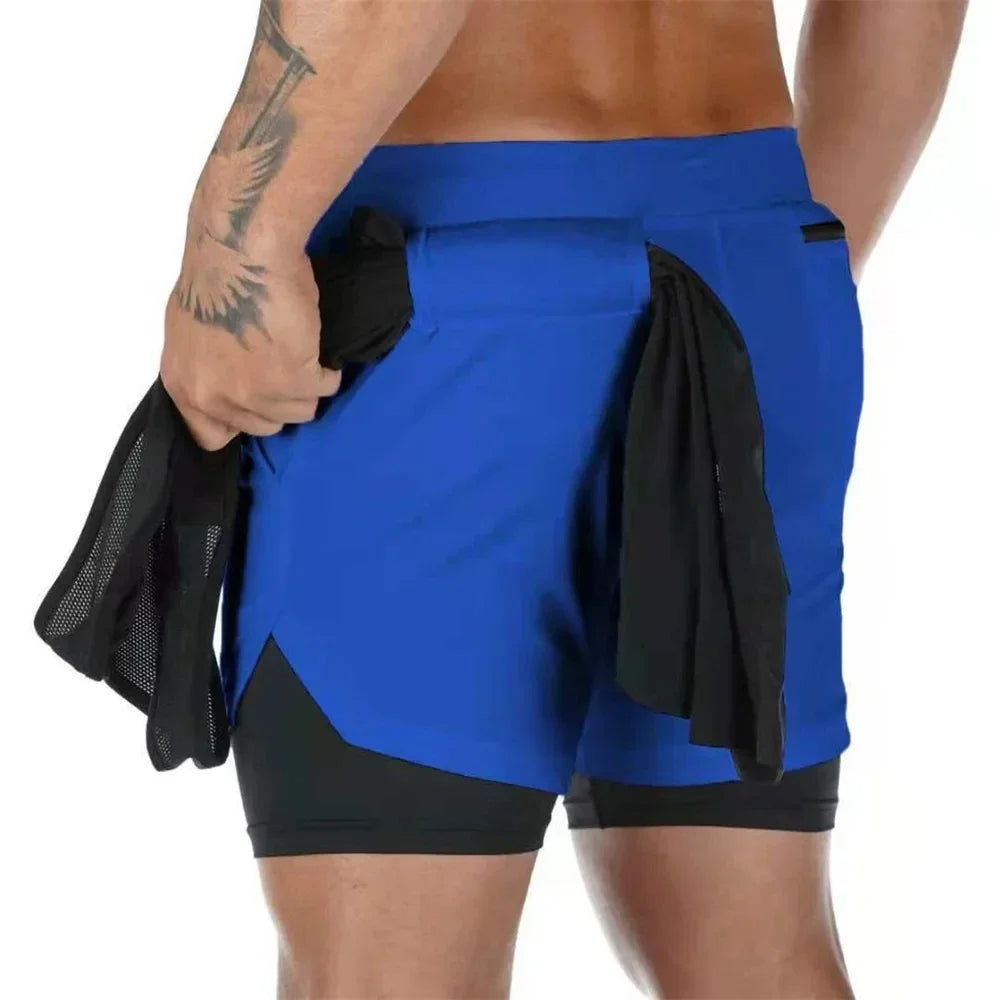 Camouflage running shorts for men's gym sports shorts 2-in-1 quick drying exercise training gym fitness jogging shorts for summer