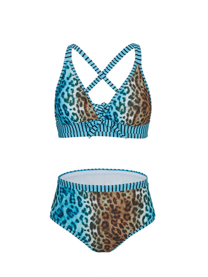 Large Plus Size Leopard String Bikini Two Piece High Waist Swimsuit Women Swimwear Female Bathing Suit Beachwear Swimming