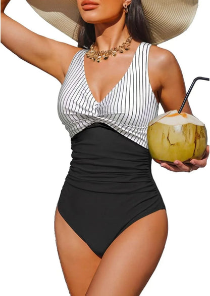 S - XXL Twist Front V Neck Female Swimwear One Piece Swimsuit Women Slim Monokini Backless Bathing Suit Swim Beachwear Bodysuit