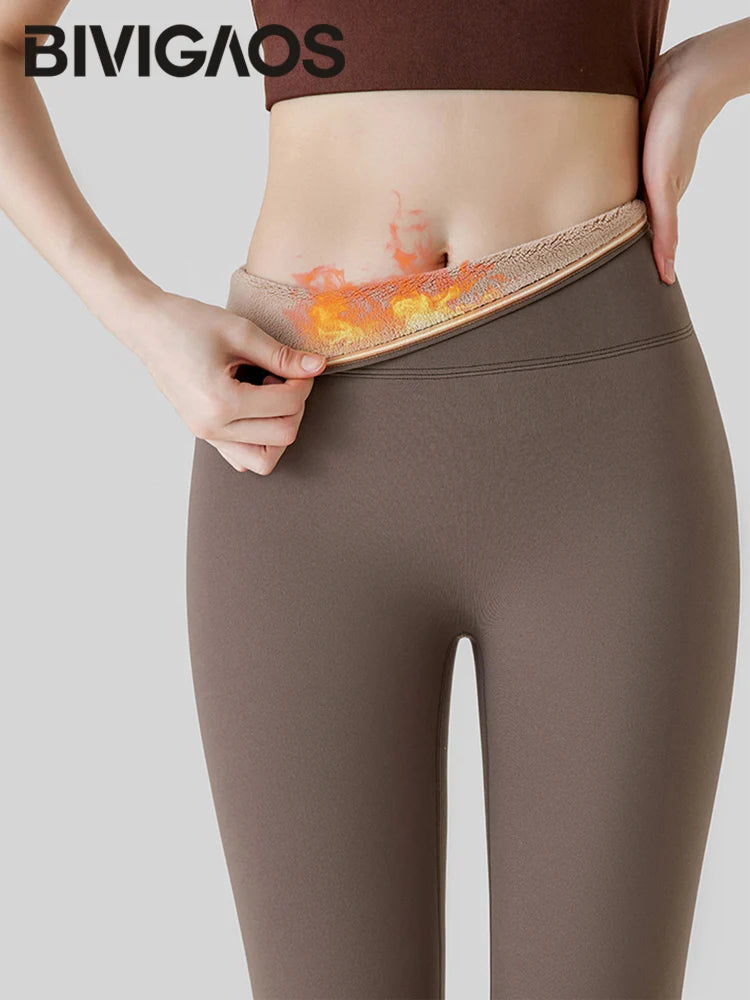 Autumn Winter Alpaca Velvet Shark Leggings Women Thick Warm Leggings High Waist Seamless Slim-Fit Thermal Pants