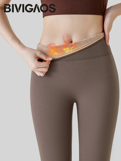 Autumn Winter Alpaca Velvet Shark Leggings Women Thick Warm Leggings High Waist Seamless Slim-Fit Thermal Pants