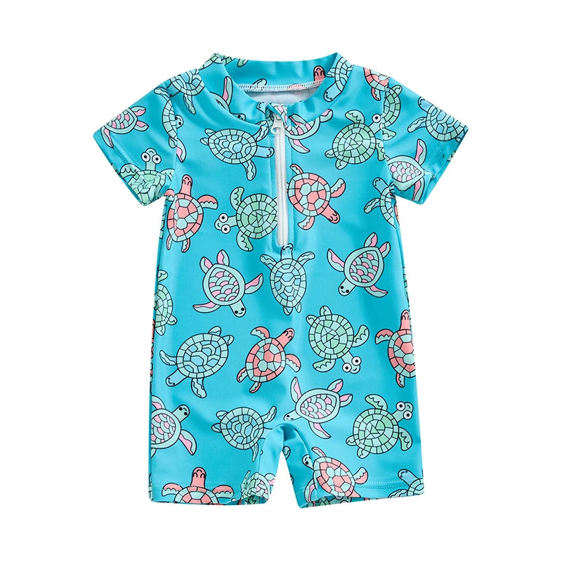 FOCUSNORM 2 Colors Summer Baby Boys Beachwear 0-3Y Short Sleeve Turtle Dolphin Print Swimsuit Jumpsuit Summer Swimwear