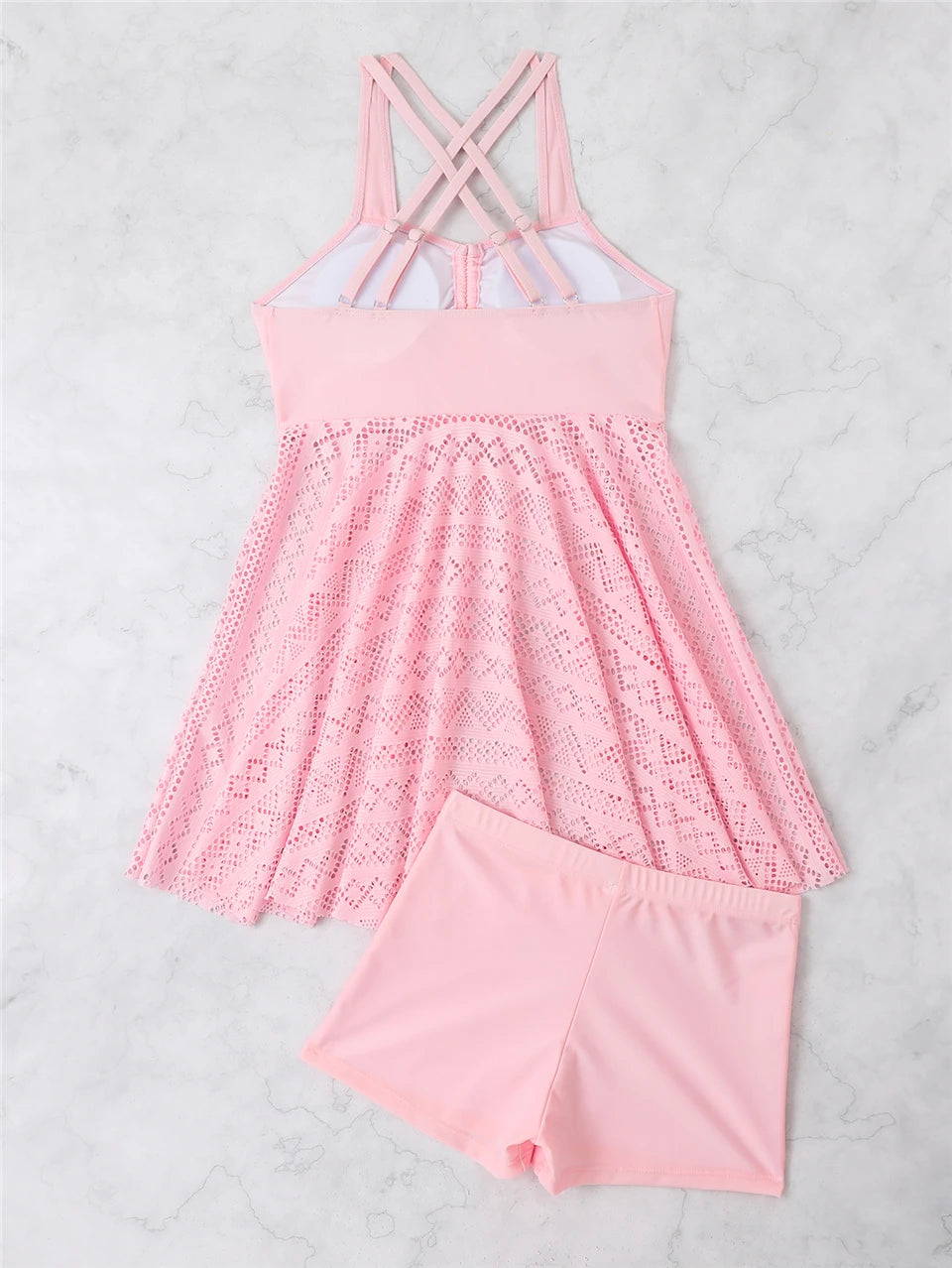 2 Pieces Front Drawstring Swimwear Women Hollow Out Swimsuit Beach Skirt Solid Tankini Female Bathers Swimming Beach Wear