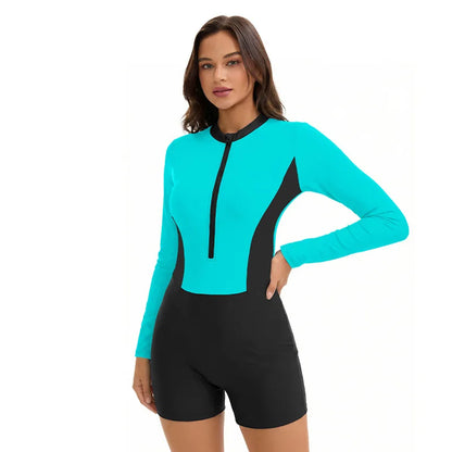 Women's Color Block Long Sleeve One Piece Swimsuit Comfortable Breathable Spandex Nylon UPF 50+ Sun Protection Sportswear