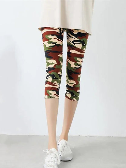 Fitness Leggins Polyester Capris Workout Trousers Camouflage Printed Leggings Women Lady Army Green High Elastic