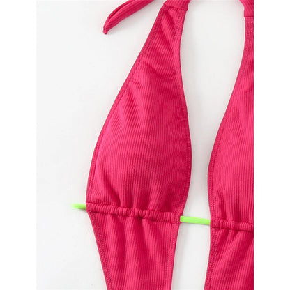 Deep V Neck Backless High Leg Cut Women Swimwear One Piece Swimsuit Female Wrap Around Monokini Bather Bathing Suit Swim