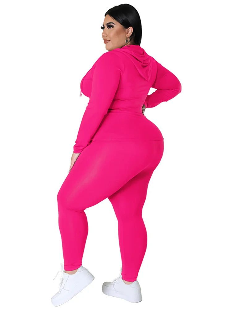 Wmstar Plus Size Two Piece Outfits Women Hoodies Sweatsuit Leggings Pants Sets Solid Stretch Matching