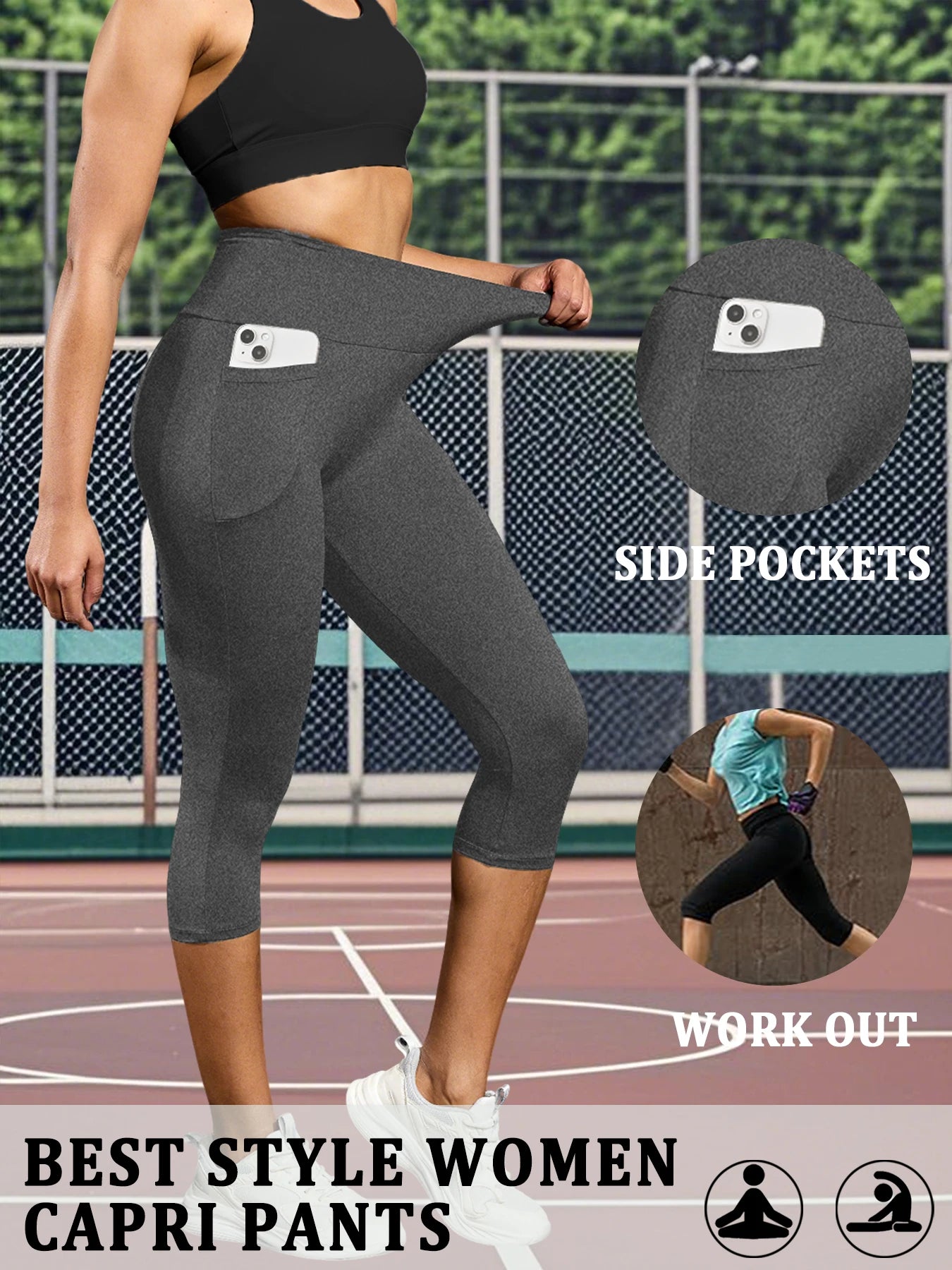 High Waisted capri pants For Women With Pockets Tummy Control No See Through Workout Running Yoga Athletic Push Up Gym Leggings